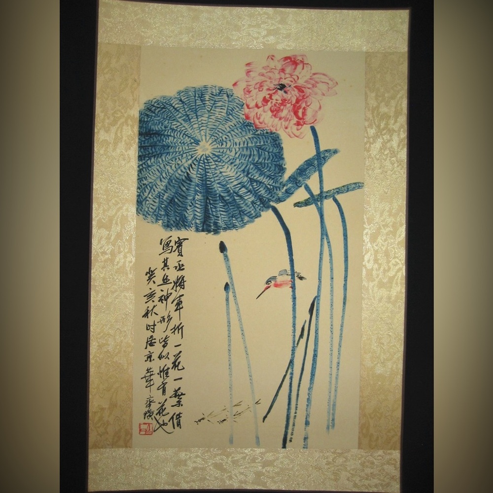 21" Old Chinese Antique painting scroll Rice Paper about Flowers By Qi Baishi齐白石